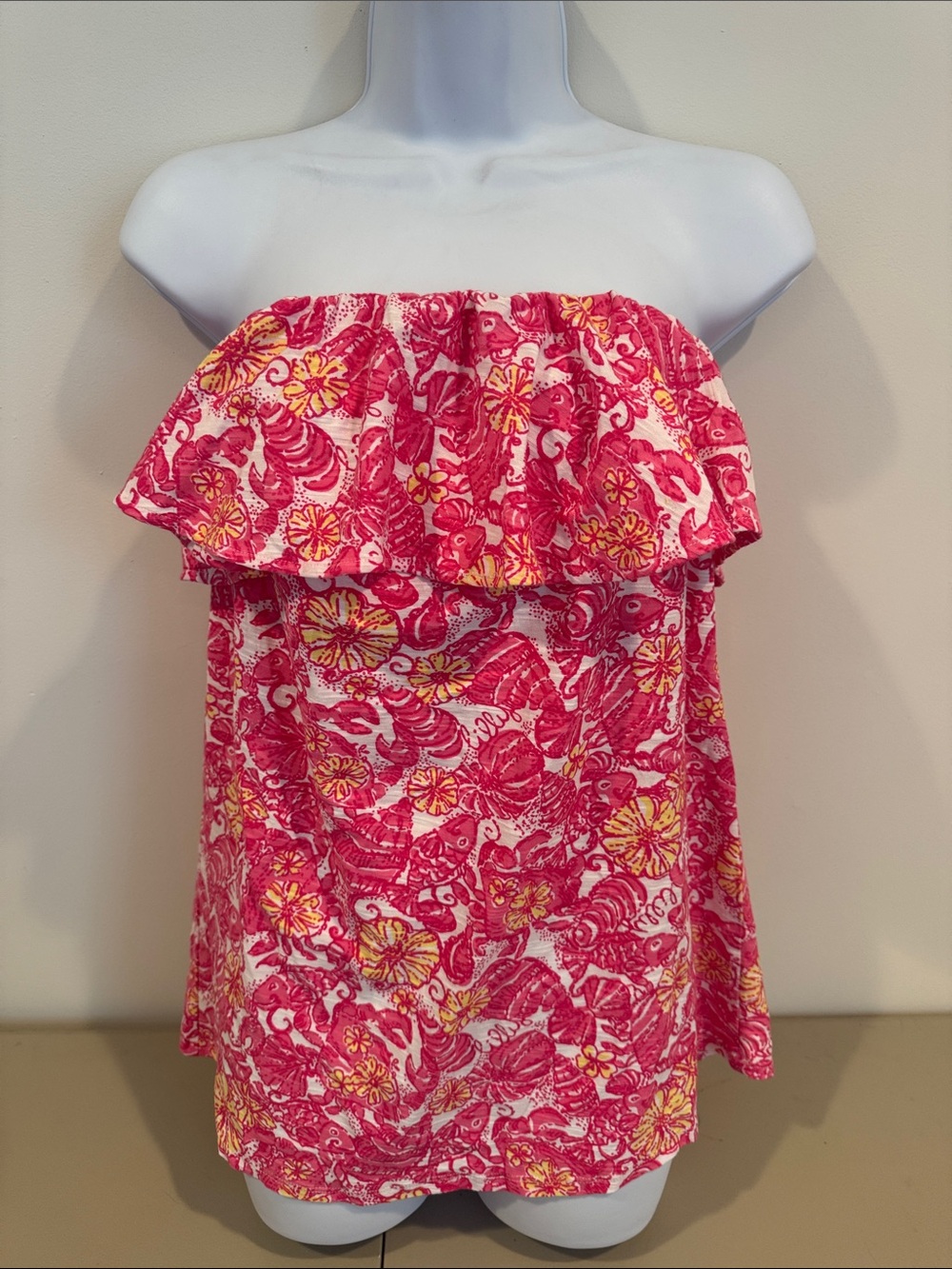 Strapless Lilly Pulitzer Ruffled Floral Tube Top - Pink/Yellow